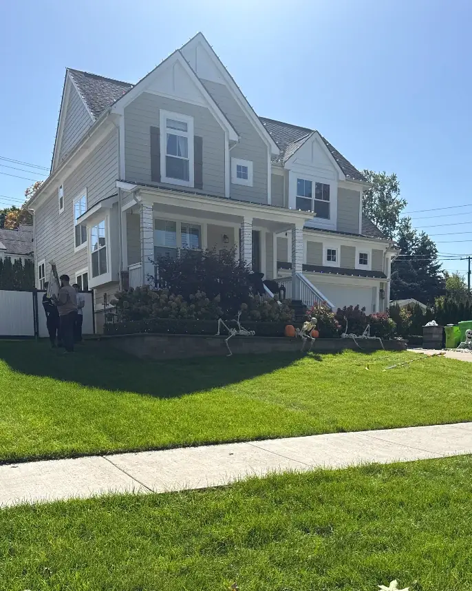 The home in daylight in the fall, before any holiday lights.